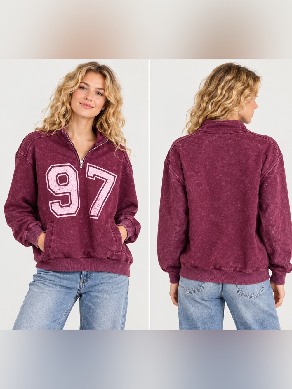 No Boundaries Washed Burgundy 1/4 Zip '97 Pullover Sweatshirt XXS fits like S